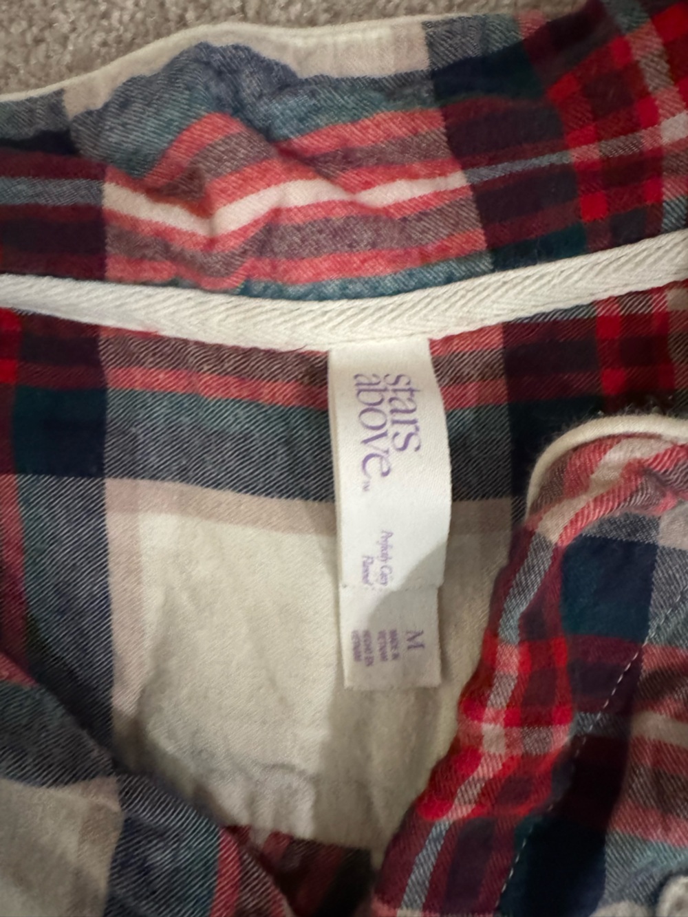 stars above Red White and Green Plaid Two-Piece Pajama Set - Picture 7 of 8